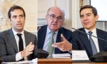 Carlos Cuerpo, ministro de Economía, Comercio y Empresa; Luis de Guindos, vicepresidente del BCE, y Carlos Torres, presidente del BBVA