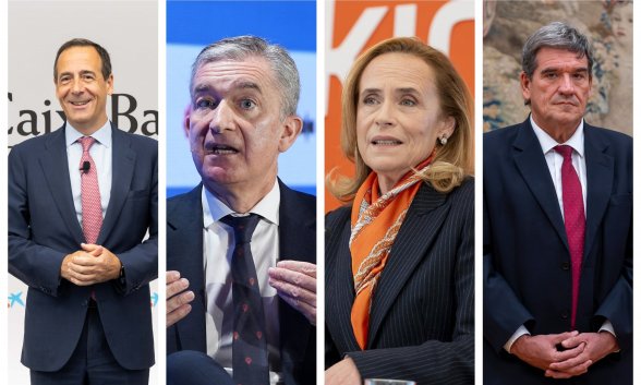 Gonzalo Gortázar (Caixabank), Víctor Iglesias (Ibercaja), Gloria Ortiz (Bankinter) y José Luis Escrivá (Banco de España)