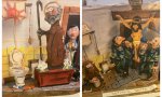 Además, la exposición ataca también símbolos religiosos como el Camino de Santiago, la Crucifixión, o la Copa América asociándolos a “caca” que hay que tirar al retrete