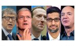 Bill Gates, Tim Cook, Mark Zuckerberg, Sundar Pichai y Jeff Bezos