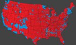 Voto popular en las elecciones de EEUU del pasado 5 de noviembre. En rojo, los votantes de Donald Trump, en azul, los de Kamala Harris