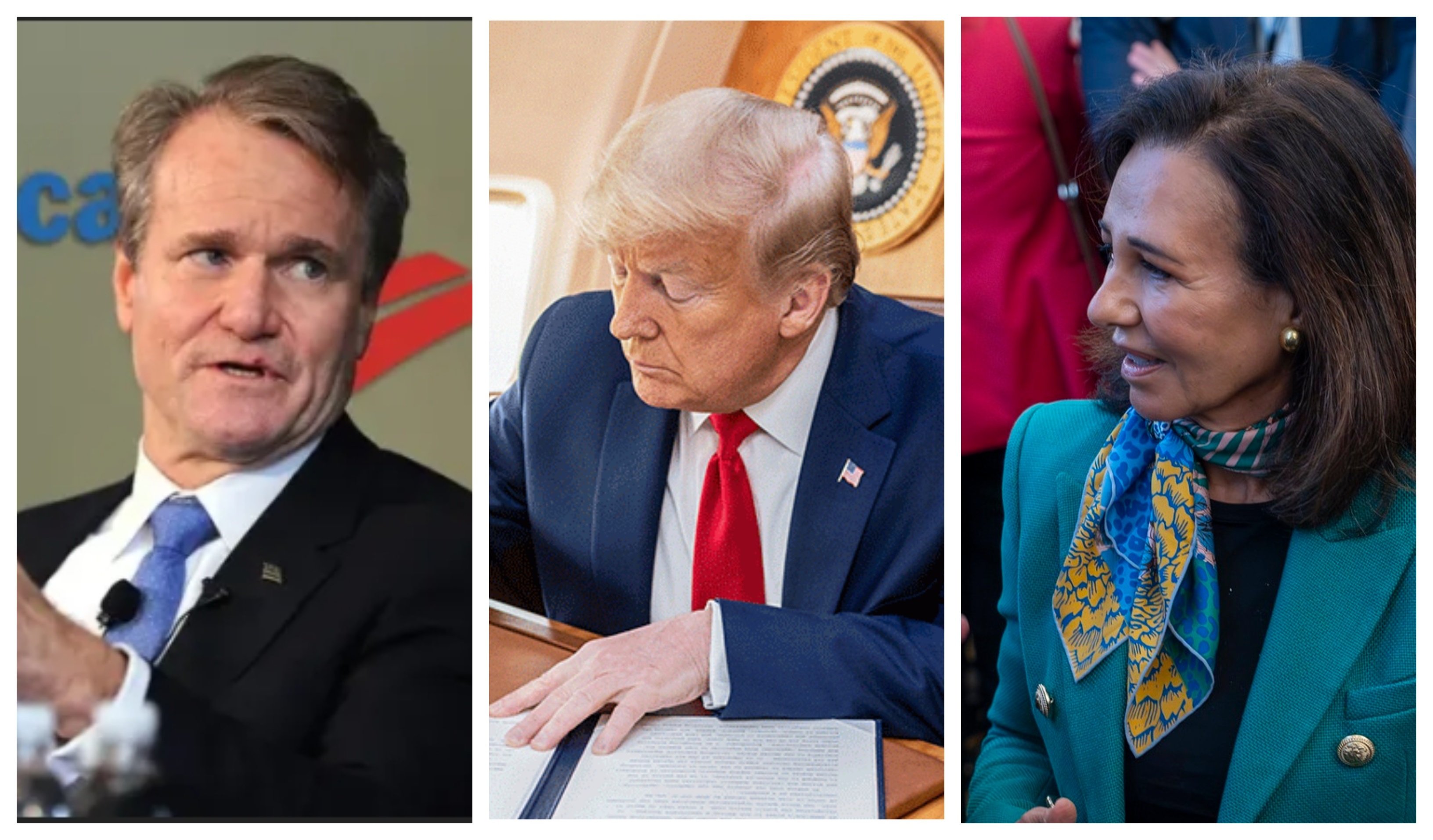 El CEO de Bank of America (BoA), Brian Moynihan, Donald Trump y Ana Botín