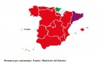 España pasa de azul a rojo. Resumen por autonomías. Fuente Ministerio del Interior