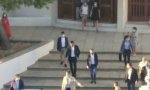 Pedro Sánchez saliendo de la iglesia, tras el funeral