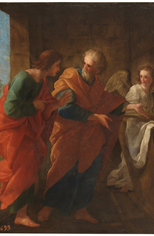 San Pedro y San Juan en el sepulcro de Cristo (Giovanni Francesco Romanelli)