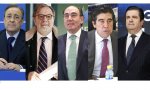 Primera cascada de resultados entre intrigas. De izquierda a derecha, Florentino Pérez, Juan Luis Cebrián, Ignacio Galán, Miguel Manrique y Borja Prado.