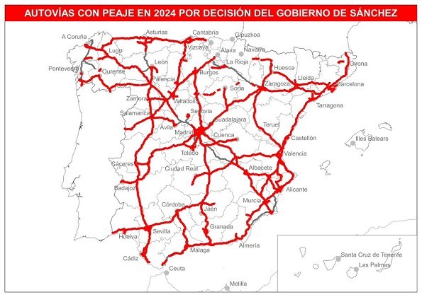Imagen de las autovías con peaje en 2024 que Feijóo enseñó a Sánchez
