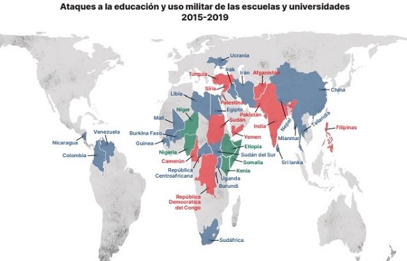 Mapa de ataques a la educación y escuelas afectadas